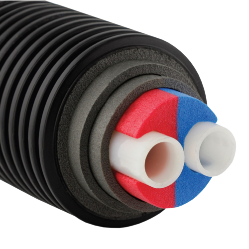 Труба теплоизолированная PE-Xa/EVOH Ecoflex Thermo Twin черная Дн 50х6,9/200х2 Ру10 Тмакс=95C бухта 100м Uponor 1045883