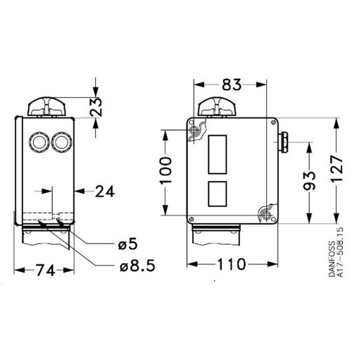 Danfoss 017-509466 — Реле давления RT для тяжелых условий эксплуатации, диапазон настройки уставки 4-17 бар, дифференциал 1,2 бар, присоединение G 3/8